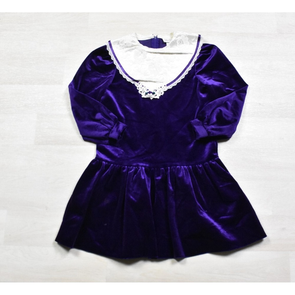 Vintage Purple Velvet Girls Dress (Size 7) Christmas 1980's Rare Editions L/S